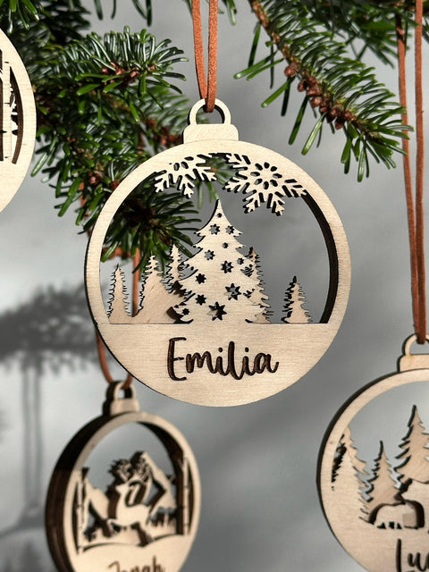 Kugel - Personalisierter Holz-Weihnachtsanhänger