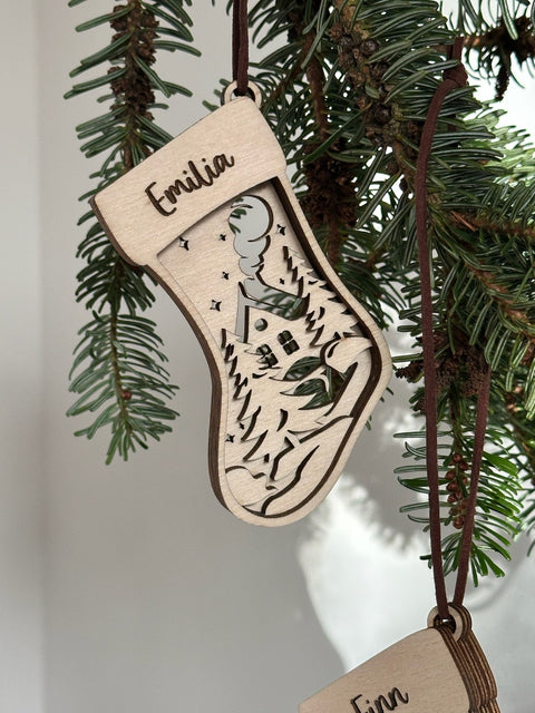 Stiefel - Personalisierter Holz-Weihnachtsanhänger