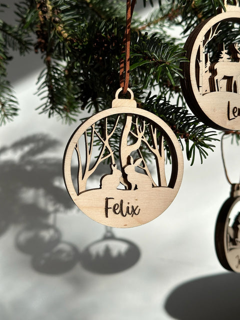 Kugel - Personalisierter Holz-Weihnachtsanhänger