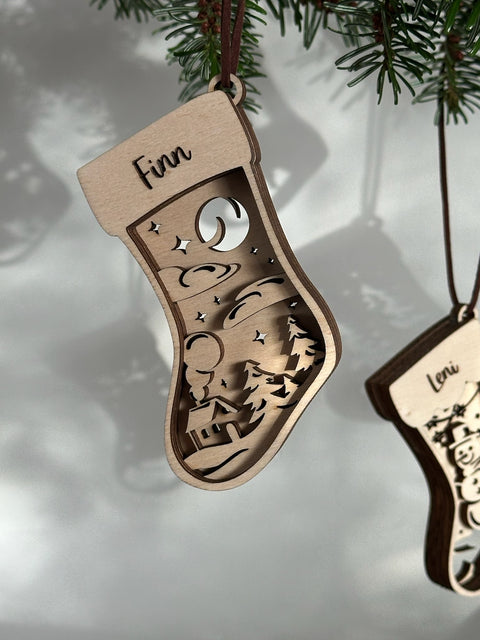 Stiefel - Personalisierter Holz-Weihnachtsanhänger