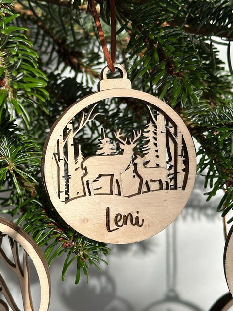 Kugel - Personalisierter Holz-Weihnachtsanhänger