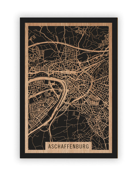 Stadtplan Aschaffenburg aus Holz – Wandbild in Eiche ohne Rahmen