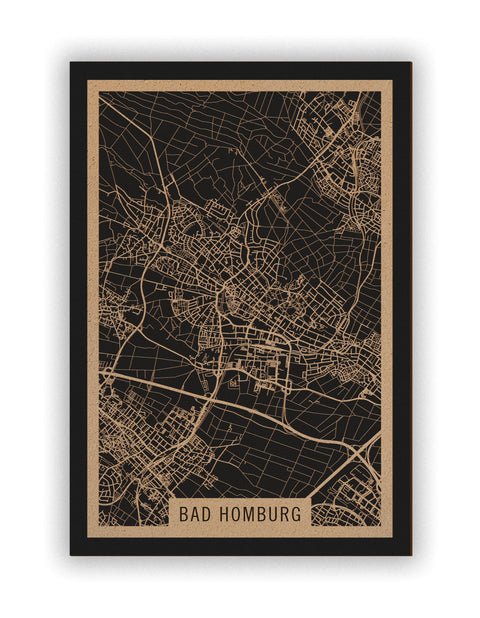 Stadtplan Bad Homburg aus Holz – Wandbild in Natur ohne Rahmen