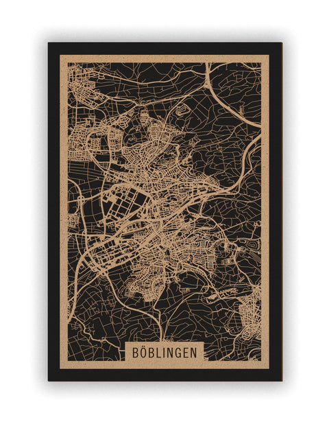 Stadtplan Böblingen aus Holz – Wandbild in Natur ohne Rahmen