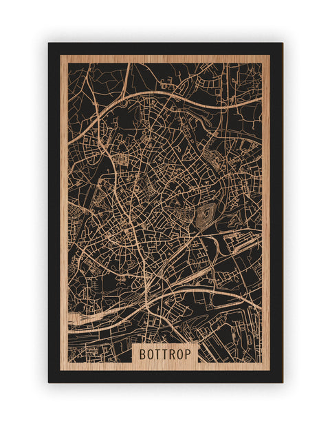 Stadtplan Bottrop aus Holz – Wandbild in Eiche ohne Rahmen