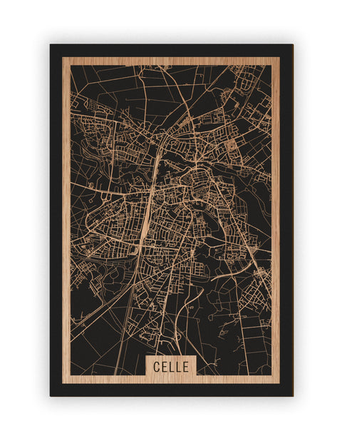 Stadtplan Celle aus Holz – Wandbild in Eiche ohne Rahmen