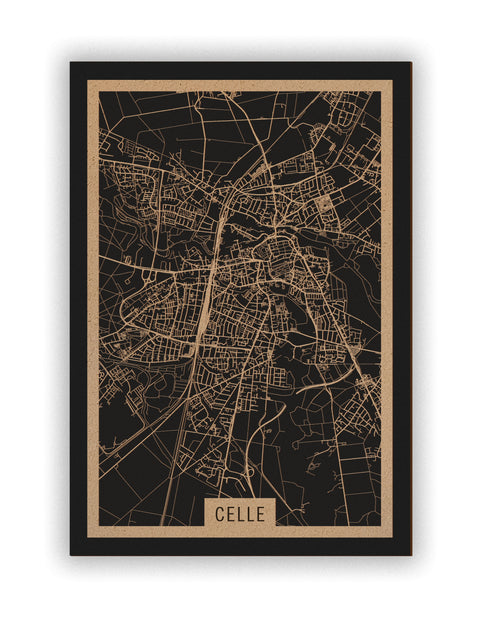 Stadtplan Celle aus Holz – Wandbild in Natur ohne Rahmen