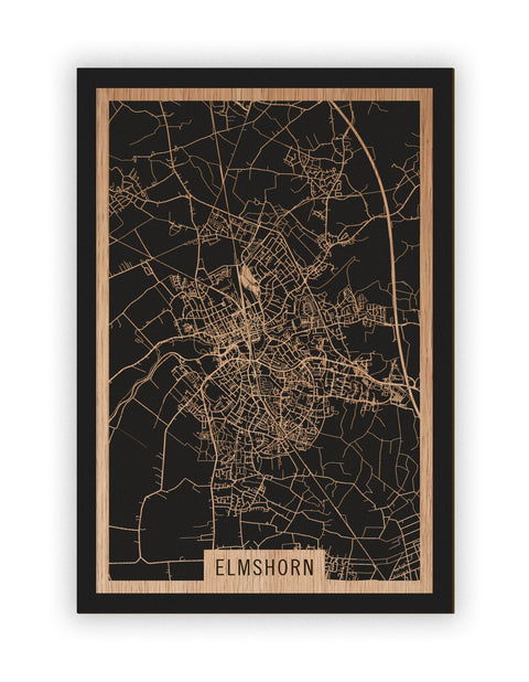 Stadtplan Elmshorn aus Holz – Wandbild in Eiche ohne Rahmen