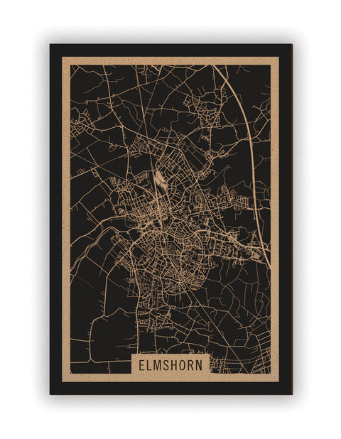 Stadtplan Elmshorn aus Holz – Wandbild in Natur ohne Rahmen