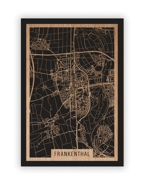 Stadtplan Frankenthal aus Holz – Wandbild in Eiche ohne Rahmen
