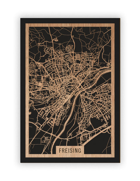 Stadtplan Freising aus Holz – Wandbild in Eiche ohne Rahmen