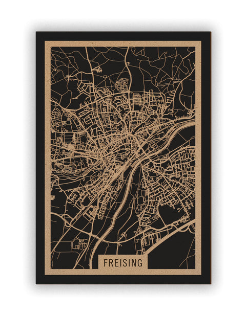 Stadtplan Freising aus Holz – Wandbild in Natur ohne Rahmen