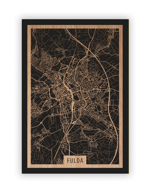 Stadtplan Fulda aus Holz – Wandbild in Eiche ohne Rahmen
