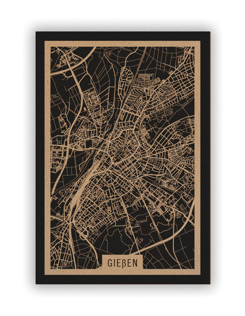 Stadtplan Gießen aus Holz – Wandbild in Natur ohne Rahmen
