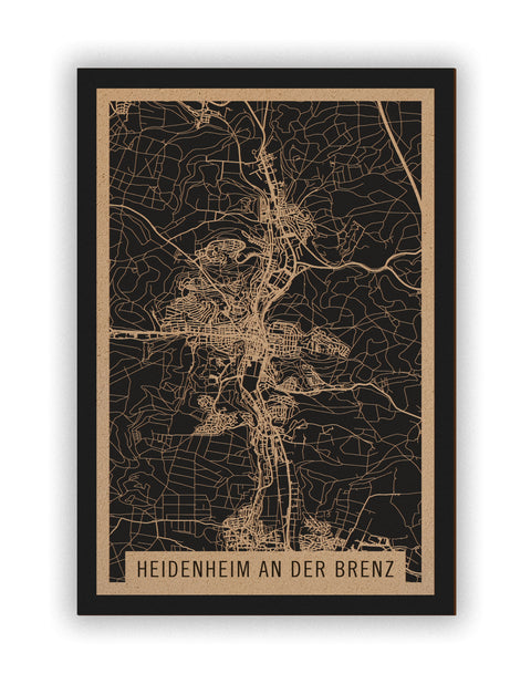 Stadtplan Heidenheim an der Brenz aus Holz – Wandbild in Natur ohne Rahmen