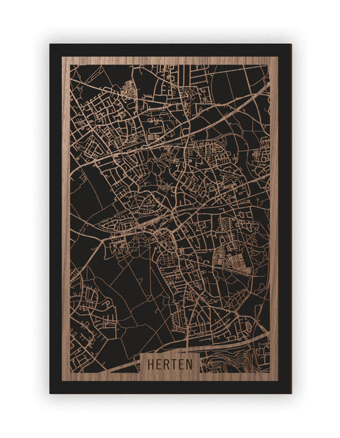 Stadtplan Herten aus Holz – Wandbild in Nussbaum ohne Rahmen