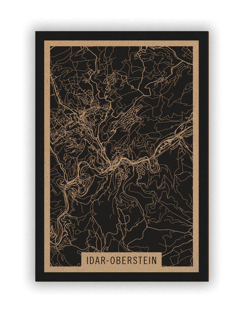 Stadtplan Idar-Oberstein aus Holz – Wandbild in Natur ohne Rahmen