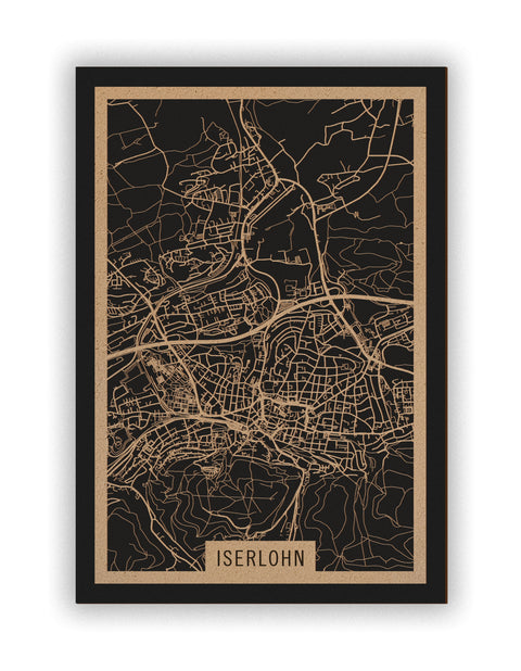 Stadtplan Iserlohn aus Holz – Wandbild in Natur ohne Rahmen