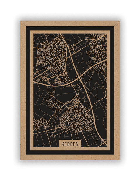 Stadtplan Kerpen aus Holz – Wandbild in Natur mit Rahmen