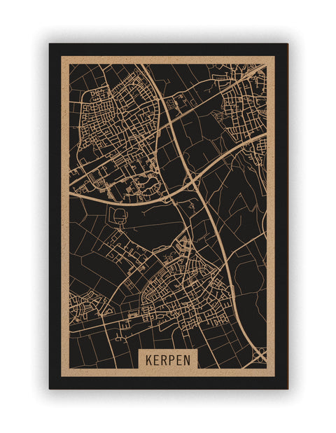 Stadtplan Kerpen aus Holz – Wandbild in Natur ohne Rahmen