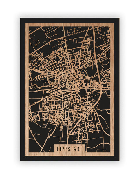 Stadtplan Lippstadt aus Holz – Wandbild in Eiche ohne Rahmen