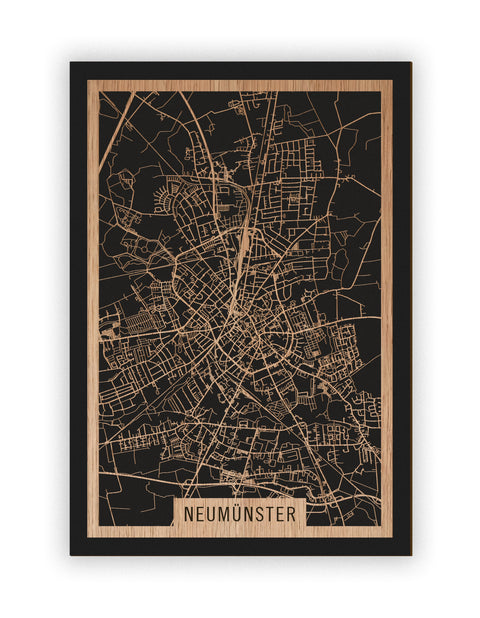 Stadtplan Neumünster aus Holz – Wandbild in Eiche ohne Rahmen