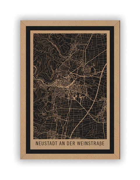 Stadtplan Neustadt an der Weinstraße aus Holz – Wandbild in Natur mit Rahmen
