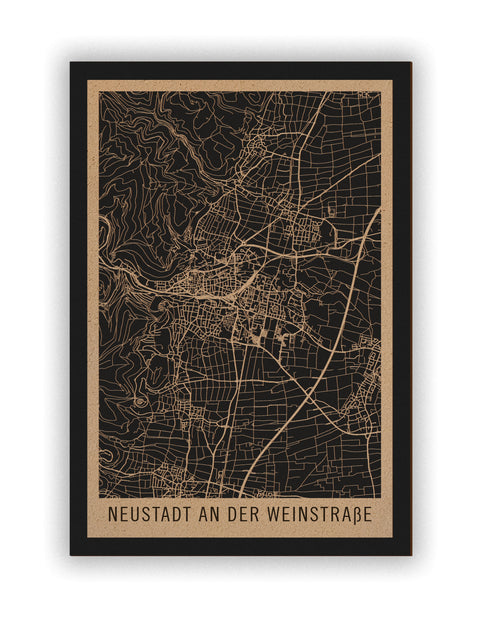 Stadtplan Neustadt an der Weinstraße aus Holz – Wandbild in Natur ohne Rahmen