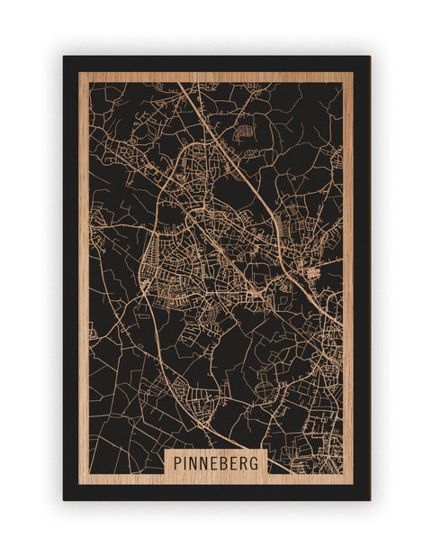 Stadtplan Pinneberg aus Holz – Wandbild in Eiche ohne Rahmen