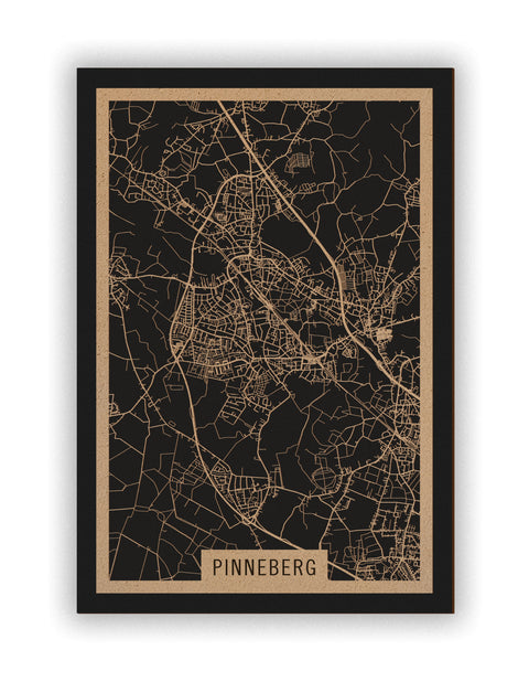 Stadtplan Pinneberg aus Holz – Wandbild in Natur ohne Rahmen