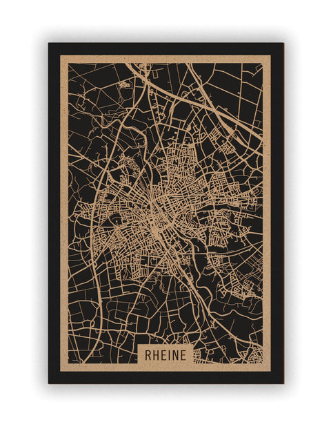 Stadtplan Rheine aus Holz – Wandbild in Natur ohne Rahmen