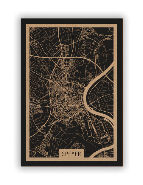 Stadtplan Speyer aus Holz – Wandbild in Natur ohne Rahmen