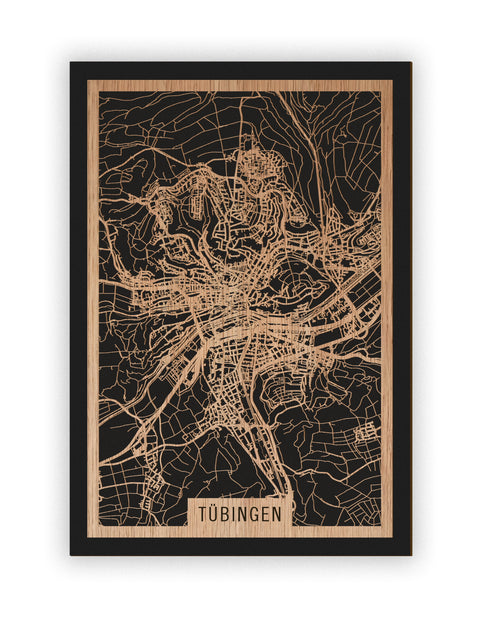 Stadtplan Tübingen aus Holz – Wandbild in Eiche ohne Rahmen