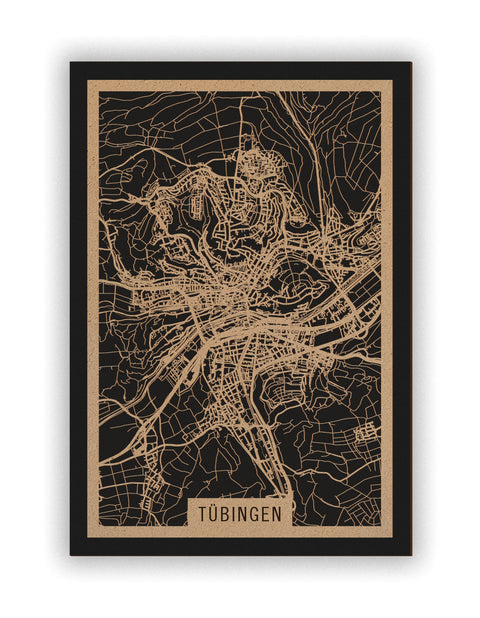 Stadtplan Tübingen aus Holz – Wandbild in Natur ohne Rahmen