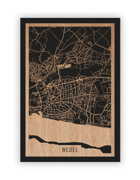 Stadtplan Wedel aus Holz – Wandbild in Eiche ohne Rahmen