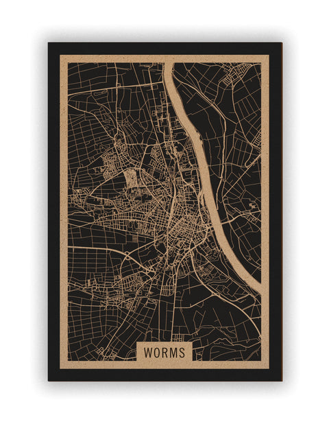 Stadtplan Worms aus Holz – Wandbild in Natur ohne Rahmen
