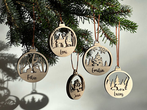 Kugel - Personalisierter Holz-Weihnachtsanhänger