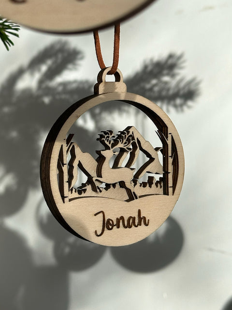 Kugel - Personalisierter Holz-Weihnachtsanhänger