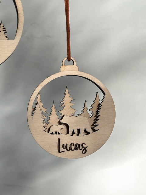 Kugel - Personalisierter Holz-Weihnachtsanhänger