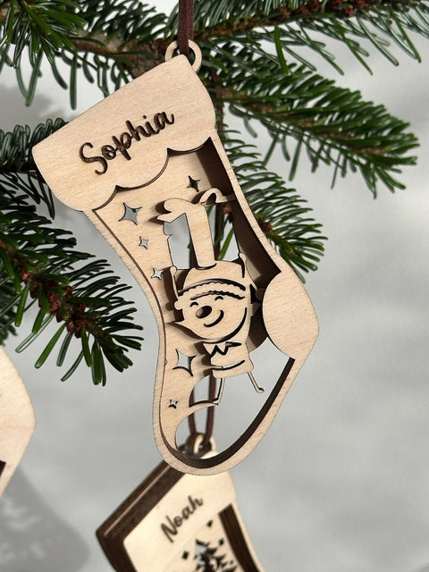 Stiefel - Personalisierter Holz-Weihnachtsanhänger