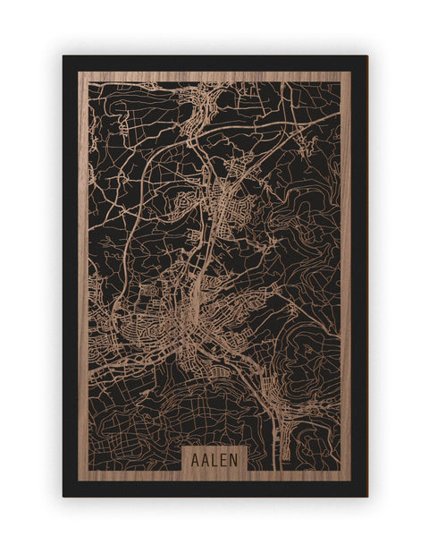 Stadtplan Aalen aus Holz – Wandbild in Nussbaum ohne Rahmen