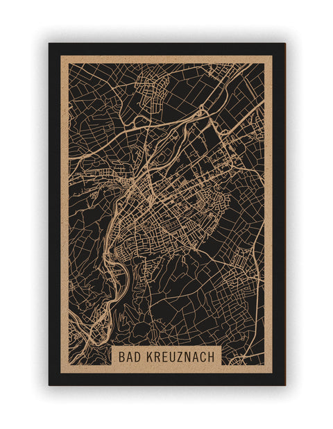 Stadtplan Bad Kreuznach aus Holz – Wandbild in Natur ohne Rahmen