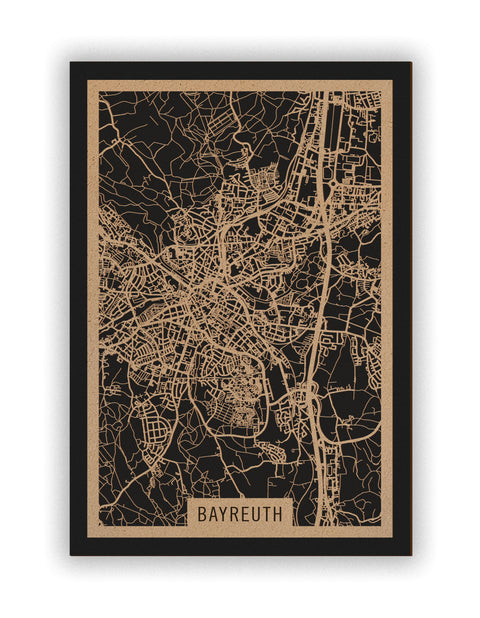 Stadtplan Bayreuth aus Holz – Wandbild in Natur ohne Rahmen