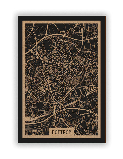 Stadtplan Bottrop aus Holz – Wandbild in Natur ohne Rahmen