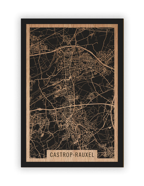 Stadtplan Castrop-Rauxel aus Holz – Wandbild in Eiche ohne Rahmen