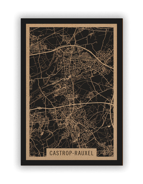 Stadtplan Castrop-Rauxel aus Holz – Wandbild in Natur ohne Rahmen