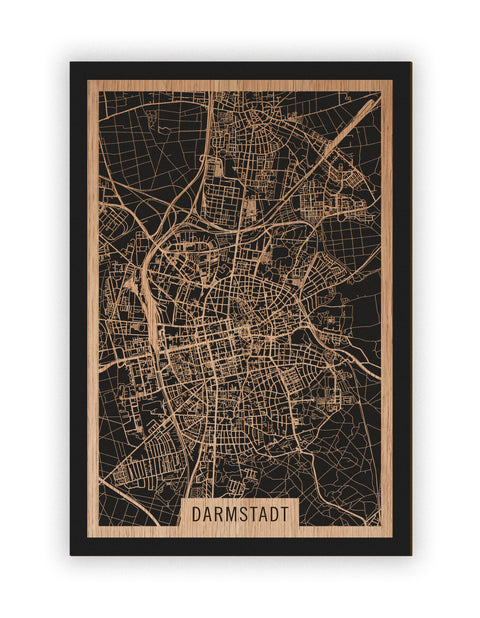 Stadtplan Darmstadt aus Holz – Wandbild in Eiche ohne Rahmen