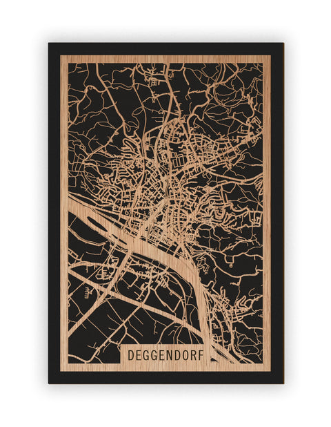 Stadtplan Deggendorf aus Holz – Wandbild in Eiche ohne Rahmen