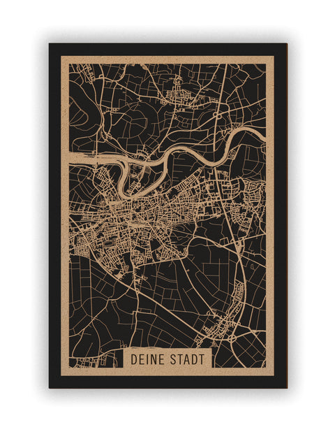 Stadtplan Deine Stadt aus Holz – Wandbild in Natur ohne Rahmen