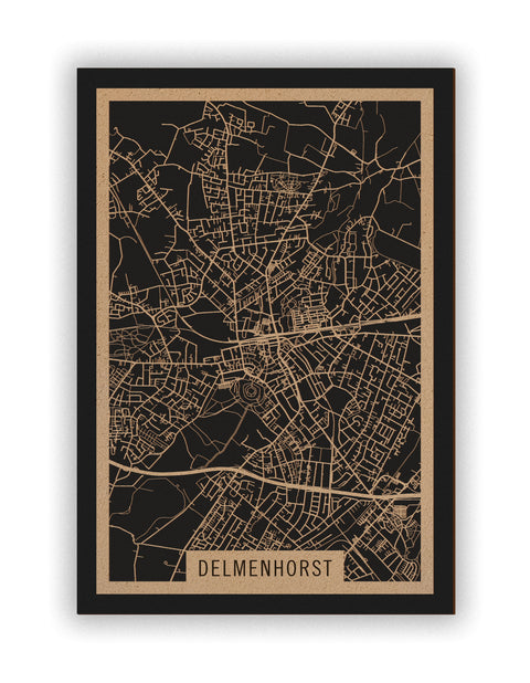 Stadtplan Delmenhorst aus Holz – Wandbild in Natur ohne Rahmen